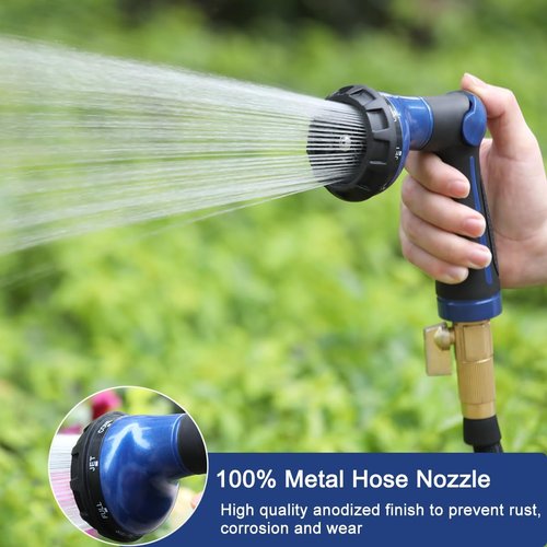 FANHAO Heavy Duty Metal Garden Hose Nozzle - 8 Spray Patterns with Thumb Control | Blue
