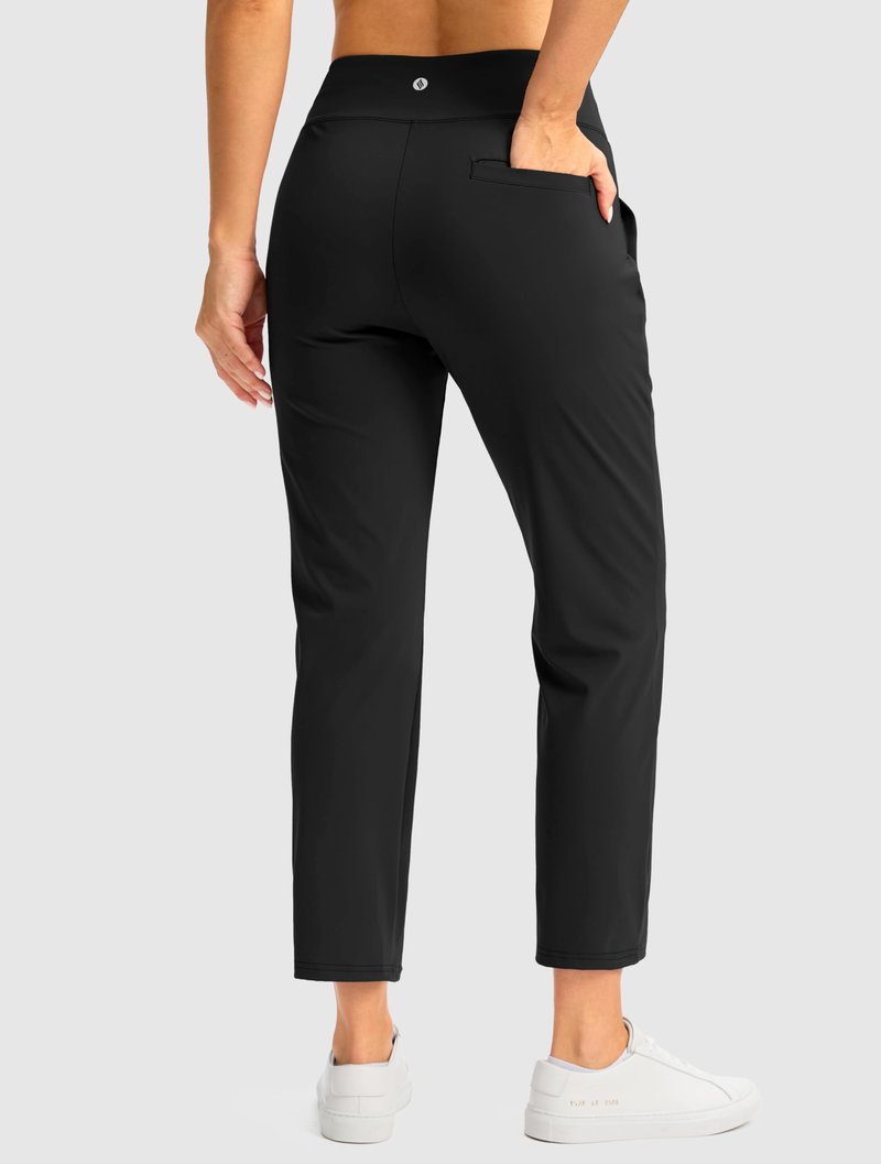 SANTINY Women's Pants with 3 Pockets 7/8 High Waisted Stretch Ankle Pants for Women Golf Casual Travel Athletic Work (Black_L)