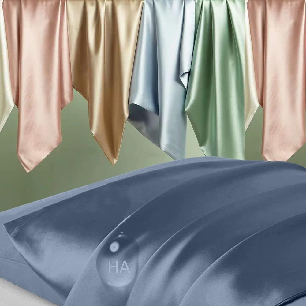 Skiennix Mulberry Silk Pillowcase - Anti-Acne Cooling Sleep | Standard Size, Ash Blue, Hidden Zipper