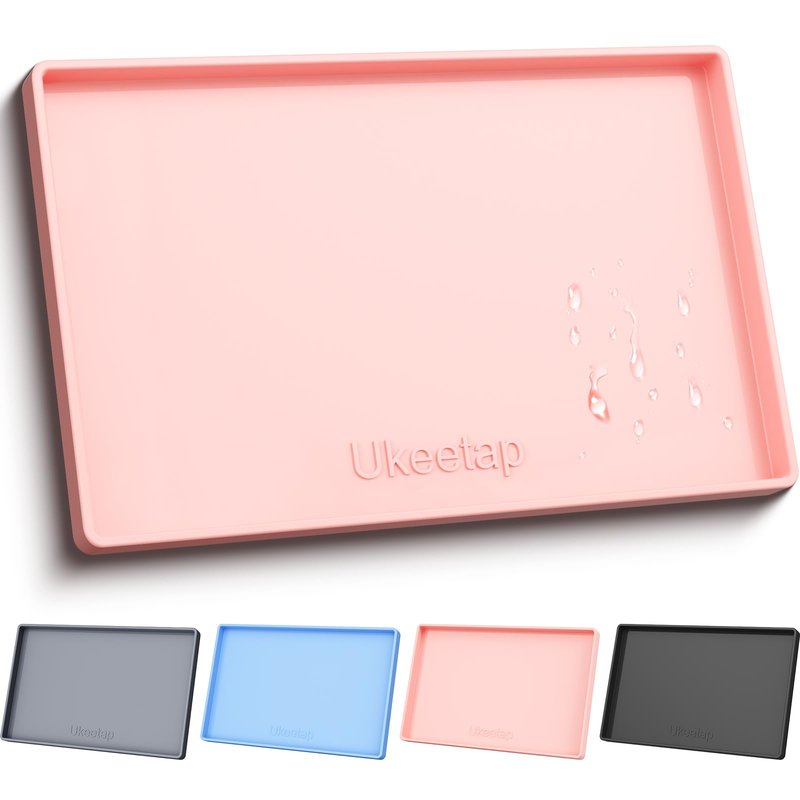 ukeetap Extra Thick Silicone Mat Waterproof with Raised Edge 34" x 22", Under Sink Mat for Kitchen & Bathroom, Kitchen Cabinet Liner, Multi-Purpose for Storage & Protection, Pink