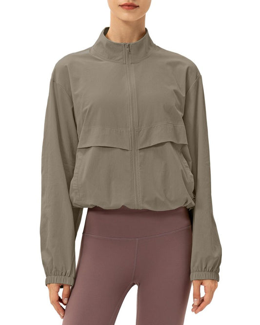 Locachy Women's Lightweight Zip Up Athletic Jacket Stand Collar Windproof Sun Protection Workout Outdoor Jacket Coffee Grey XS