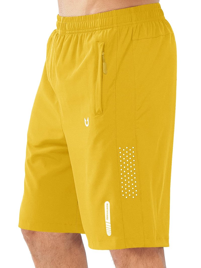 NORTHYARD Men's Athletic Running Shorts Gym Workout 7"/9"/5" Quick Dry Lightweight Sports Basketball Tennis 3 Zipper Pockets YELLOW-9inch XL