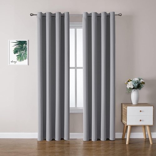 ChrisDowa Blackout Curtains - Thermal Insulated Room Darkening Panels for Bedroom & Living Room (Light Grey, 52W x 95L)