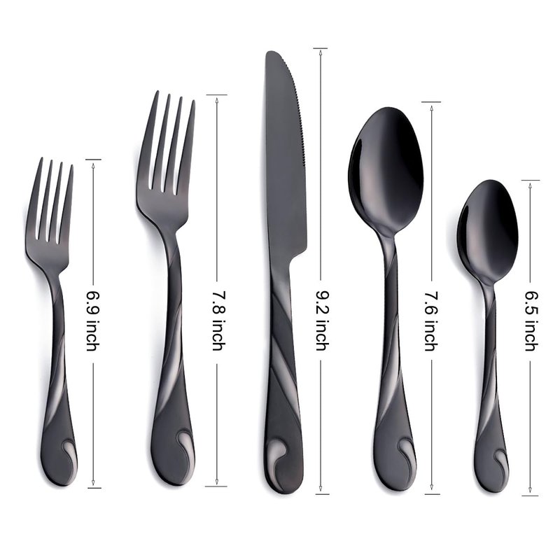 Seeshine Black Silverware Set for 6, 30-Piece Stainless Steel Flatware Set, Shiny Black Metal Cutlery Set, Include Fork, Knife and Spoon Set, Dishwasher Safe