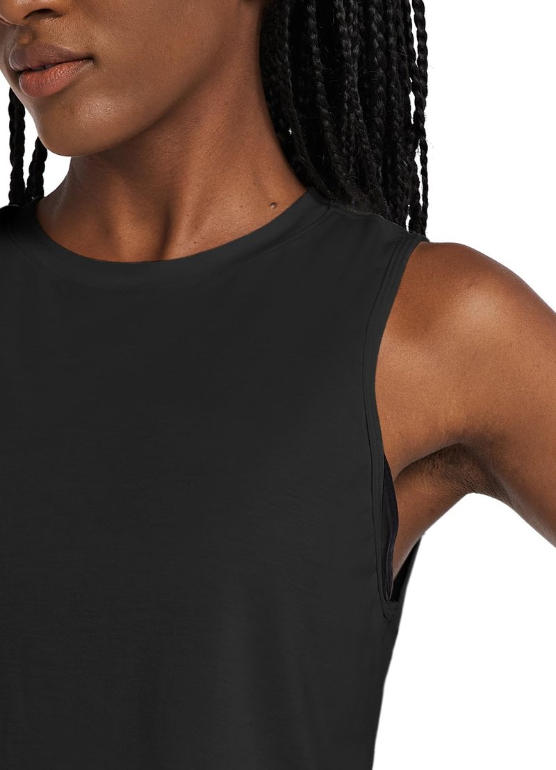 baleaf Workout Tops for Women Crop Tank Top Quick Dry Athletic Gym Exercise Sleeveless Shirts Muscle Yoga Loose Fit Black S