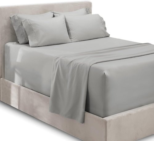 Hearth & Harbor Extra Deep Pocket Twin Sheet Set - Fits Mattresses 18-24 Inches Deep - 4 Piece Silver