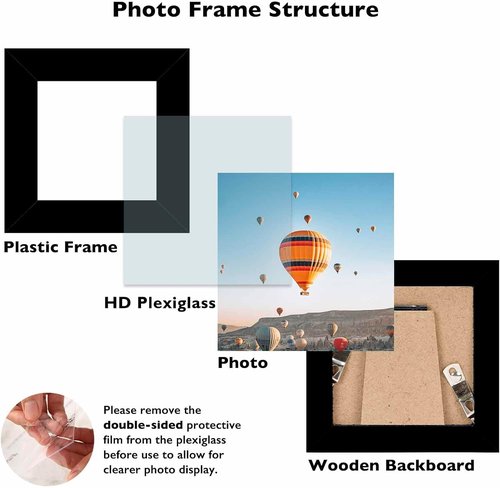JCJMY 3x3 Black Picture Frame - Sturdy Tabletop Design with Shatter-Resistant Plexiglass