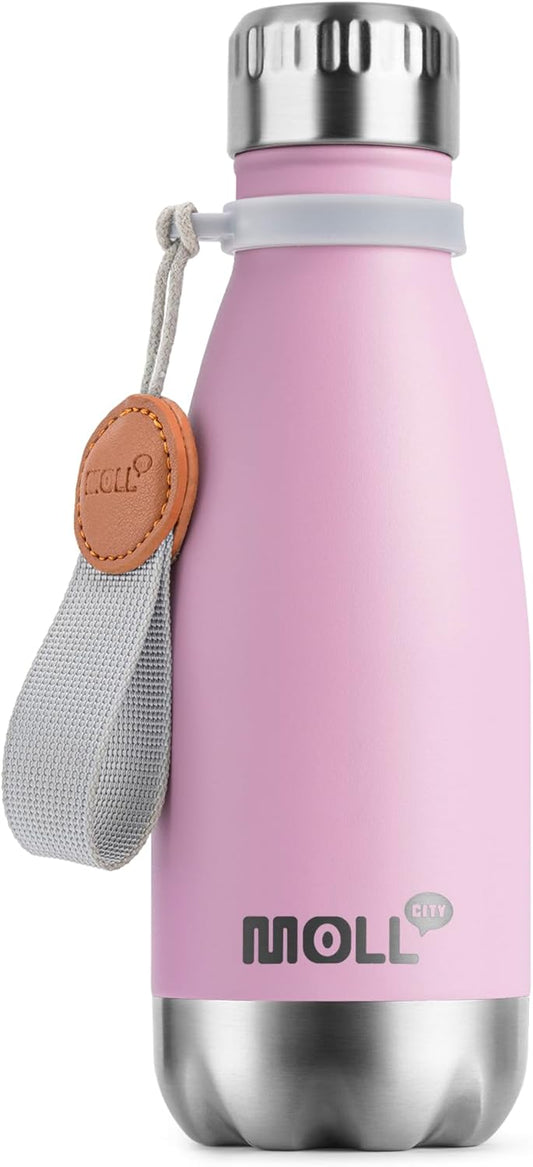 Skiennix 9 oz Kids Water Bottle - Insulated Stainless Steel, Leak Proof, Mini Cola Shape | Pink/Purple