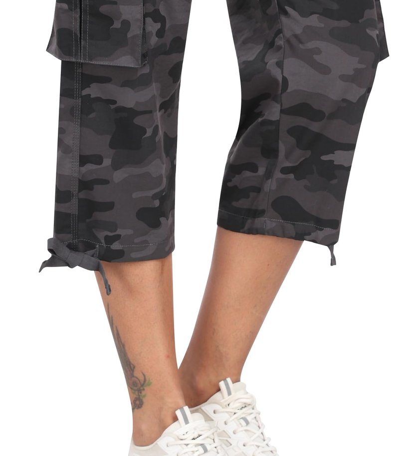 MoFiz Womens Capris with Pockets Loose Fit Casual Capri Pants Dressy Lightweight Ladies Baggy Cargo Pants for Hiking Camo Gray 2XL