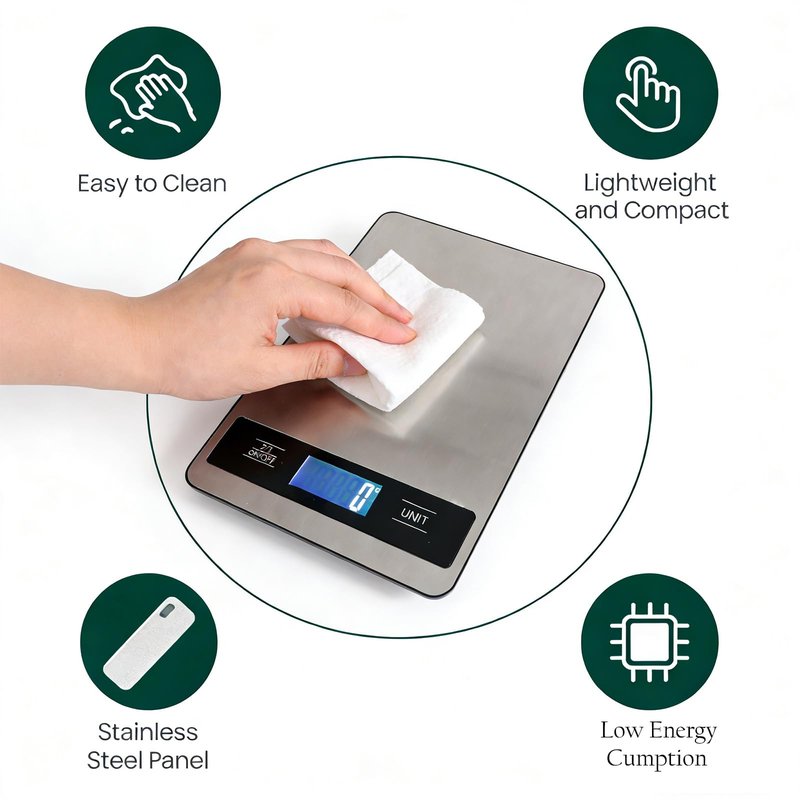 Kitchen Food Scale 33lb/15kg, High Precision 1g Digital Weight Scale with Timer & Backlit LCD, Stainless Steel, Tare & Unit Conversion (g/oz/ml/lb) for Pet Care or Cooking Baking Coffee Meat Bread