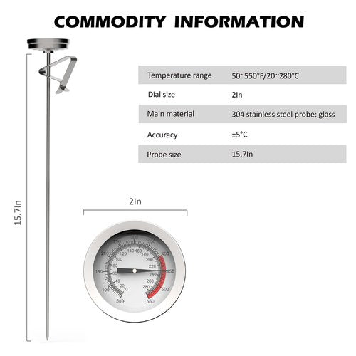 Candy/Deep Fry Oil Thermometer for Frying with 12'' Probe & Pot Clip,- CookingThermometer for Frying Oil Candle Making Hot Deep Fryer (1, 12)
