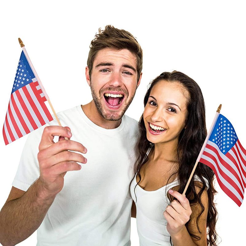 Small American Flags on Stick 5x8 Inch/12 Pack - Mini Ameirican Flags/Handheld American Wooden Stick Flag with Safe Spear Top for July 4th Decoration, Veteran Party, etc.