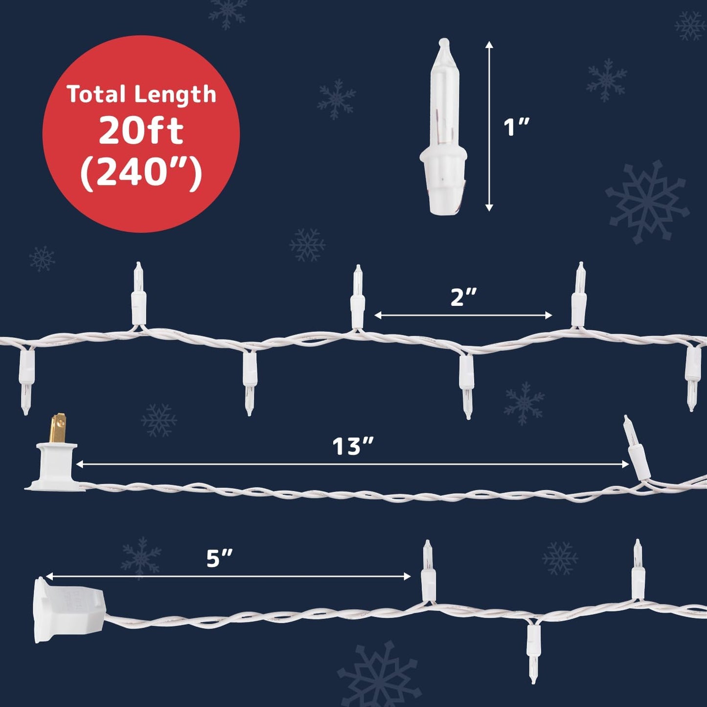 PREXTEX 100-Count Ultra Bright Christmas Lights - 20 ft Clear String Lights on White Wire for Indoor/Outdoor Decor