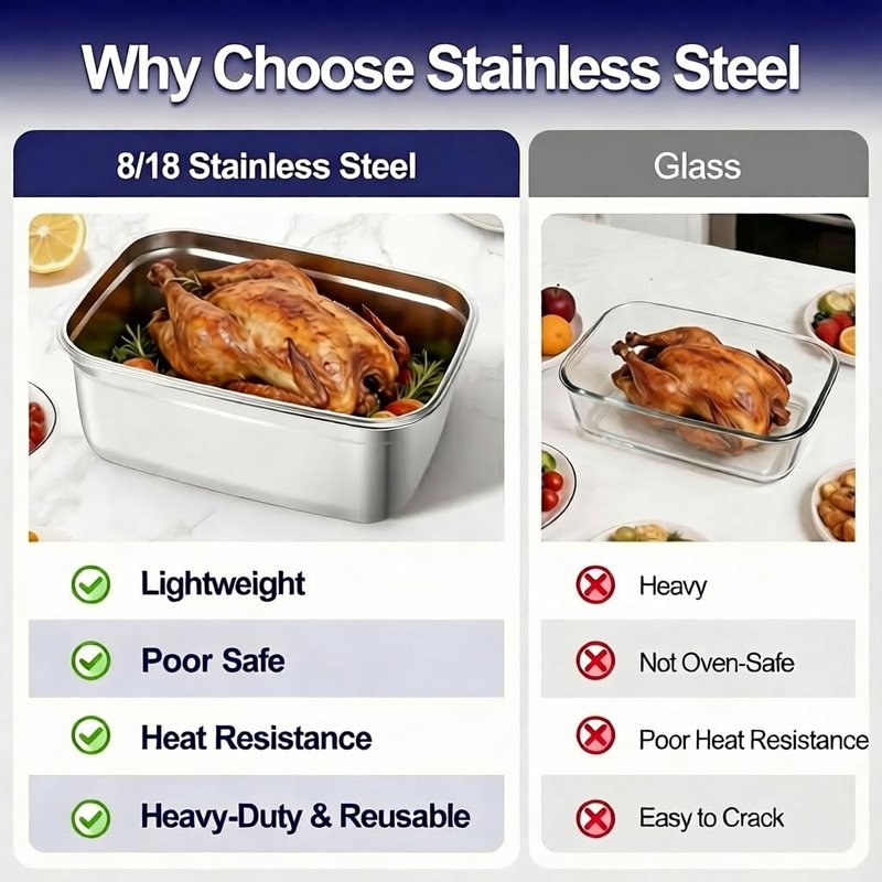 QCQHDU Stainless Steel Food Storage Containers, 7500 ML/ 254 oz / 32 Cup Large Food Storage Meal Prep Containers with Airtight Lids for Roasting Turkey, Chicken, Baking Casserole, Fruits, Party
