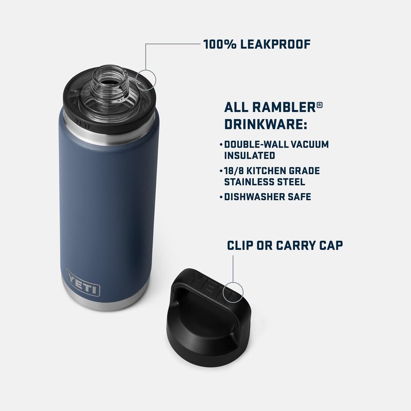 YETI Rambler 26 oz Bottle, Vacuum Insulated, Stainless Steel with Chug Cap, Navy