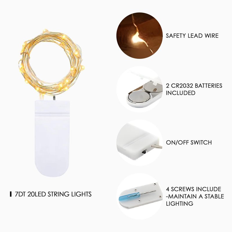 Bexdir 12 Pack Fairy Lights with Batteries,7ft 20 LED Waterproof Silver Wire String Lights, Firefly Starry Lights for DIY Mason Jars Wedding Table Centerpieces Party & Bedroom Decor (Warm White)