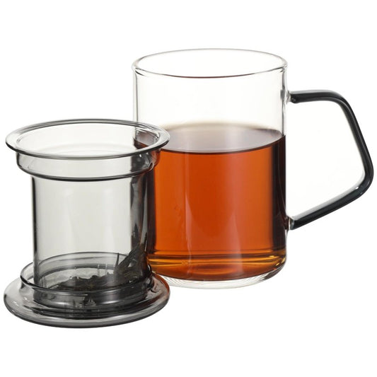 OMISTAR Tea Infuser Mug with Lid, 350 ml Glass Tea Cup with Infuser, Cold & Heat Resistant Glass Tea Cup with Handle, for Personal Tea Brewing at Office or Home