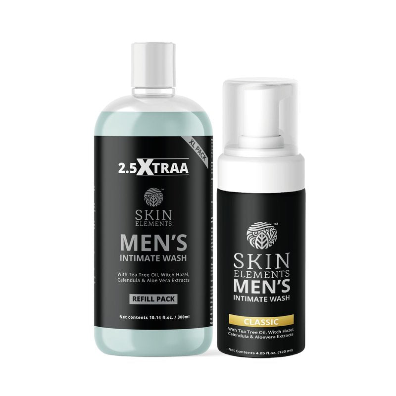 Skin Elements Men's Intimate Wash JUMBO Pack | with Refill | For 180 Days | 14.2 fl. oz | pH Balanced Hygiene Foaming Wash | Controls Bad Odor | Tea Tree Oil | Super Saver Pack |