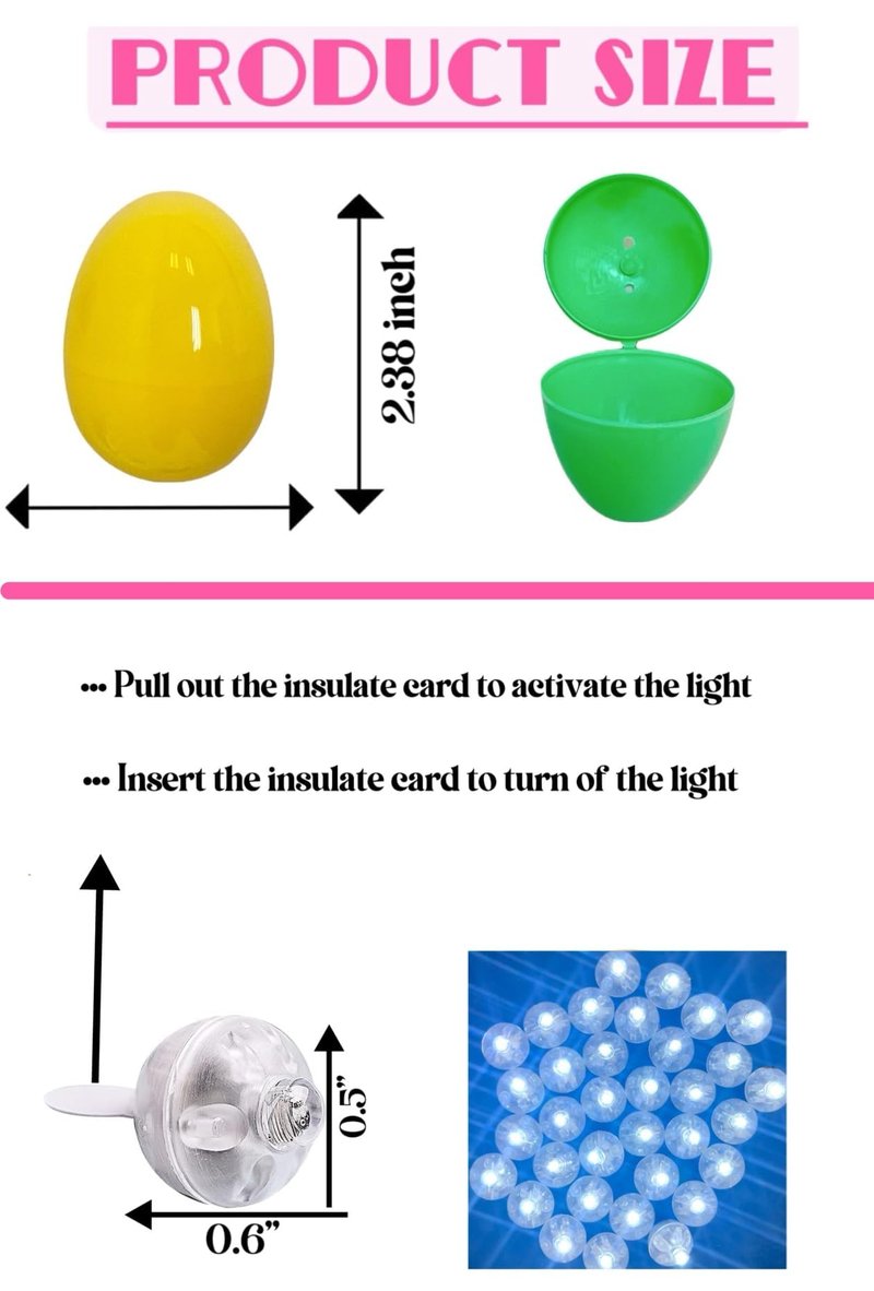GiftExpress 50 Pcs 72 hrs Glow in the Dark Easter Eggs for Easter Hunt, Basket Fillers and Goodie Favor, Prefilled Plastic Egg, Surprising Egg - Bright Colors Light up for 3 days