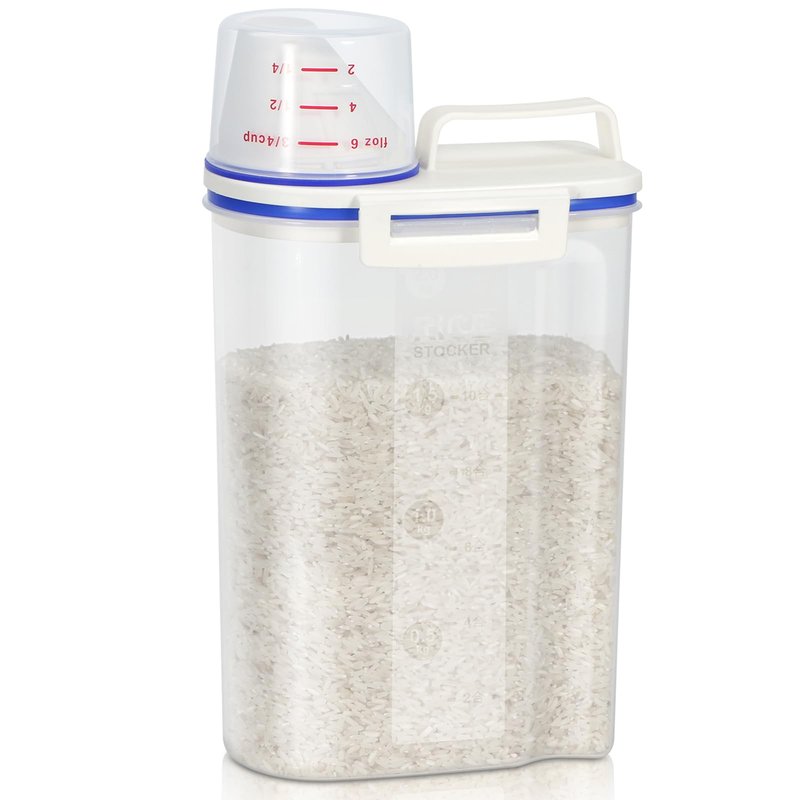 TBMax Rice Container 4 Lbs / 2 Kg Rice Dispenser with Measuring Cup, BPA-Free Plastic Kitchen Pantry Food Storage Holder for Oatmeal Flour Grain, Small Pet Cat Dog Food Container