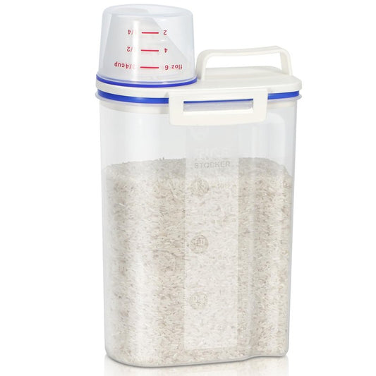 TBMax Rice Container 4 Lbs / 2 Kg Rice Dispenser with Measuring Cup, BPA-Free Plastic Kitchen Pantry Food Storage Holder for Oatmeal Flour Grain, Small Pet Cat Dog Food Container