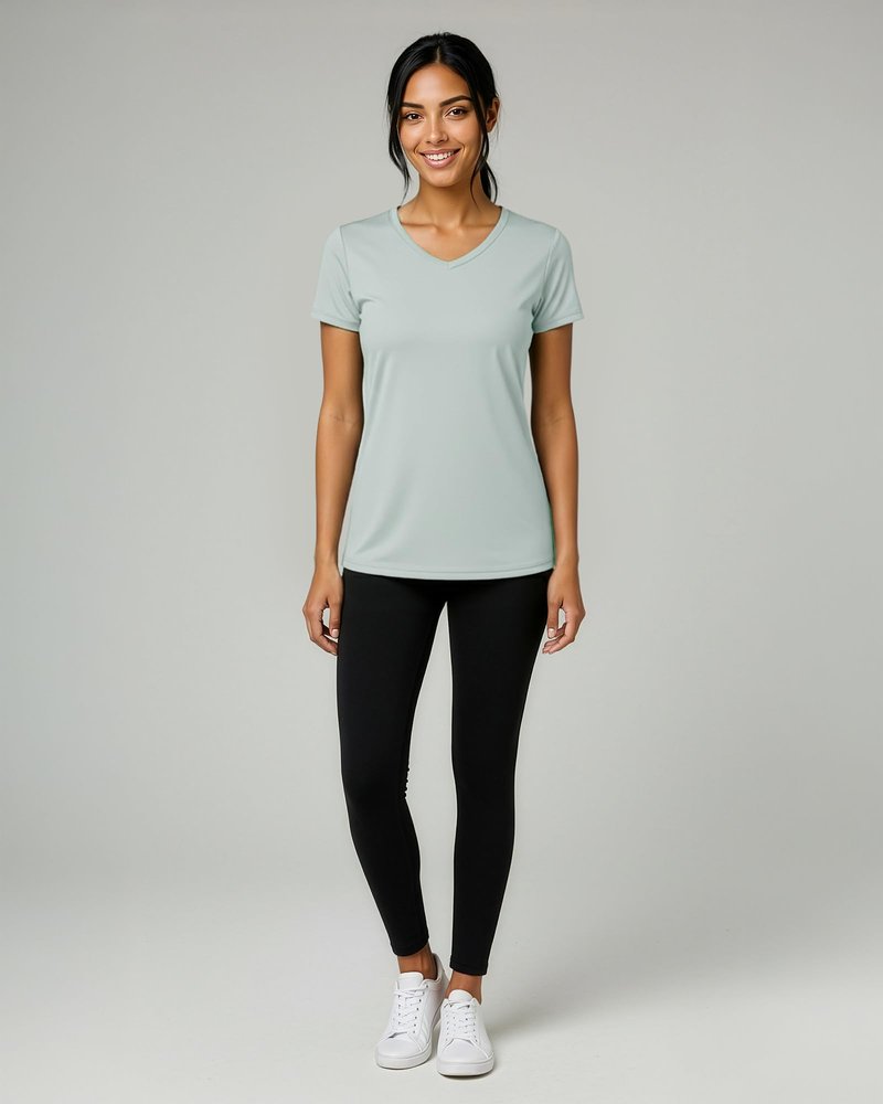 Real Essentials 5 Pack: Women's Dry-Fit Short Sleeve V Neck T Shirt Workout Fitness Yoga Top Tee (Available in Plus Size), Set 9, 2X