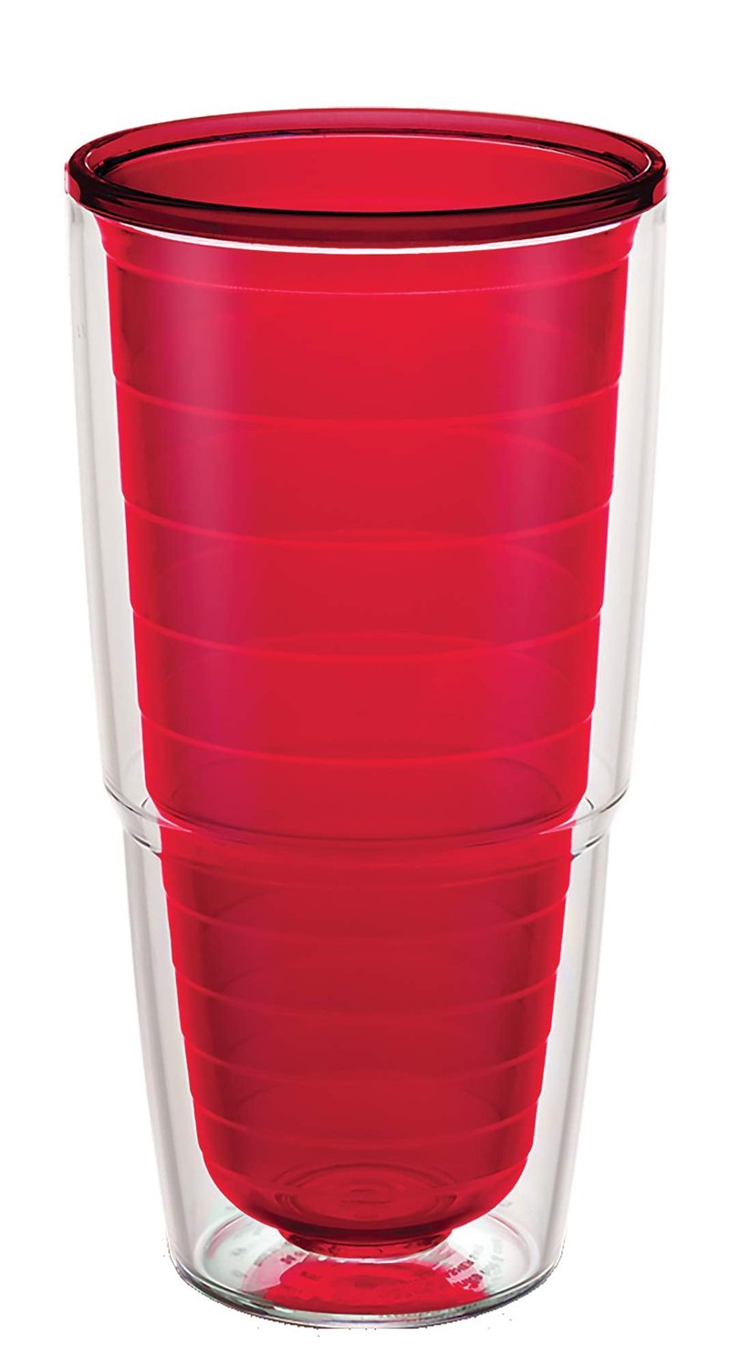 Tervis Clear & Colorful Tabletop Made in USA Double Walled Insulated Tumbler Travel Cup Keeps Drinks Cold & Hot, 24oz, Red