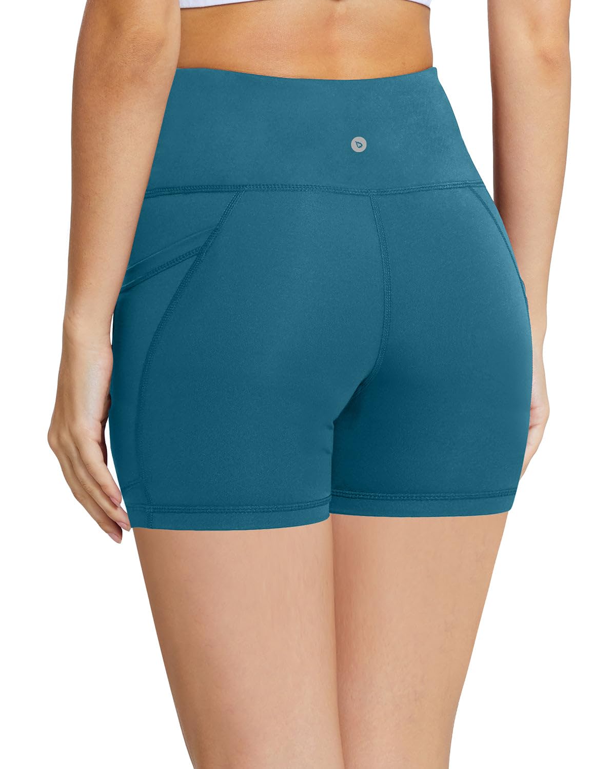 baleaf Workout Shorts Women 5" Biker Yoga Gym Spandex Running Volleyball Compression Short with Pockets Blue XS
