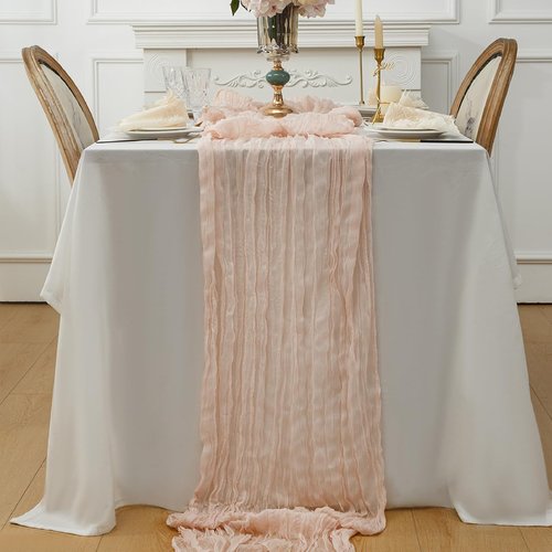 Dusty Pink 1 Pack Cheesecloth Fall Thanksgiving Table Runner 120 Inch 10 FT Boho Rustic Gauze for Wedding Baby Shower Party Farmhouse Summer Home Decor Washable