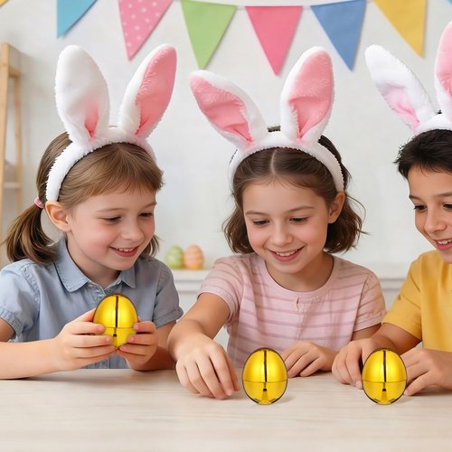 DECHOUS 12Pcs Golden Plastic Easter Eggs Fillable 2.4 Inch Easter Baskets Stuffers Shiny Metallic Empty Eggs for Hunt Game, Spring Festive Party Favor, Classroom Prizes