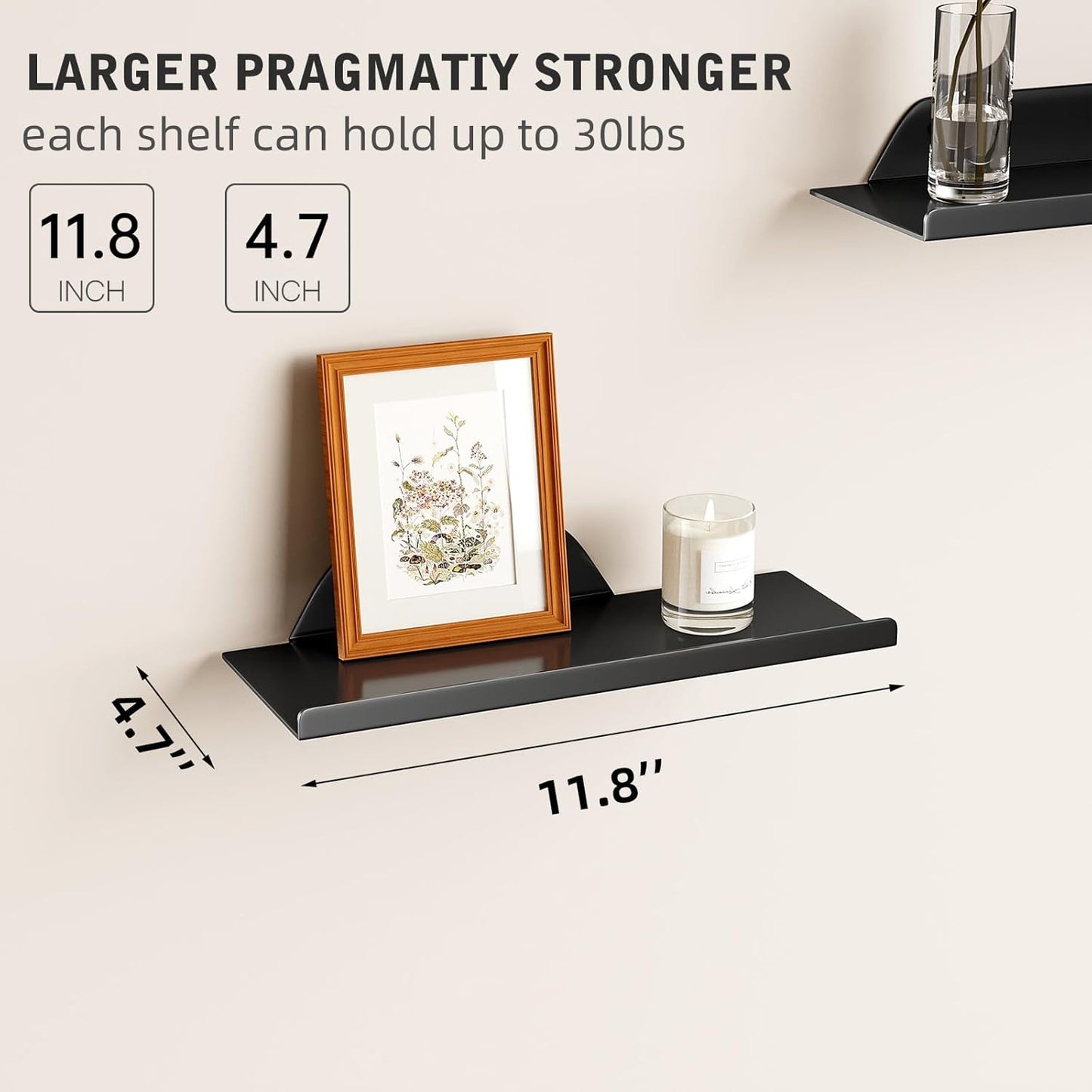 Skiennix Floating Wall Shelf - Modern Metal Shelf for Decor & Storage | 12-Inch Black Design