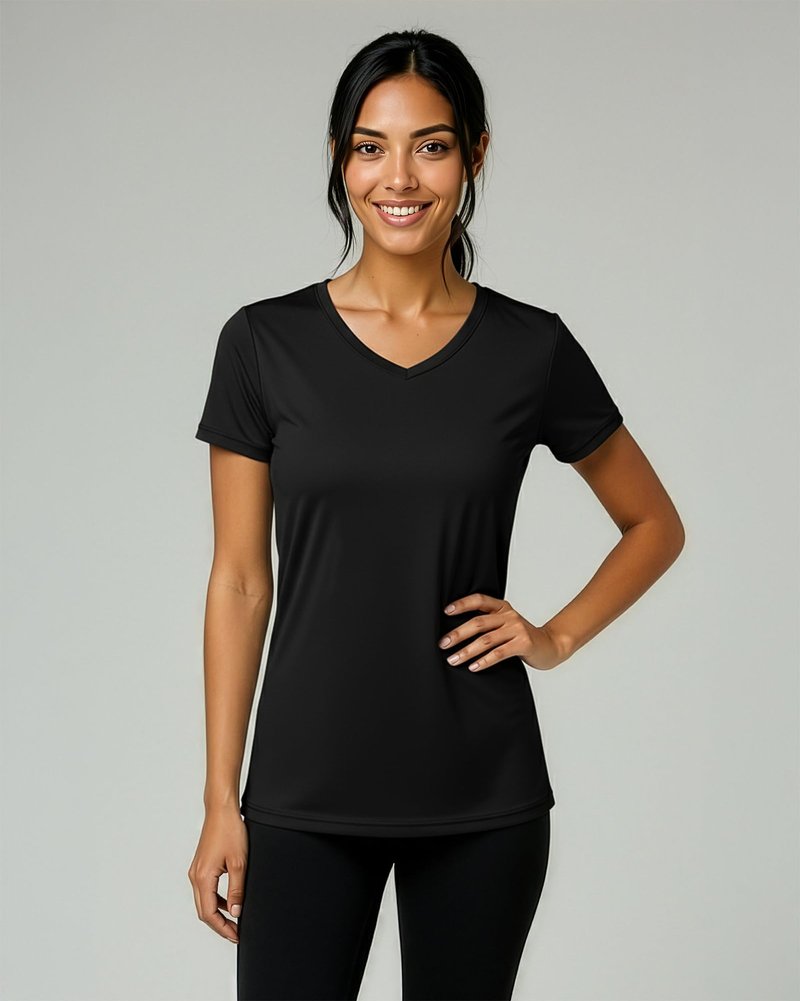 Real Essentials 5 Pack: Women's Dry-Fit Short Sleeve V Neck T Shirt Workout Fitness Yoga Top Tee (Available in Plus Size), Set 5, 2X