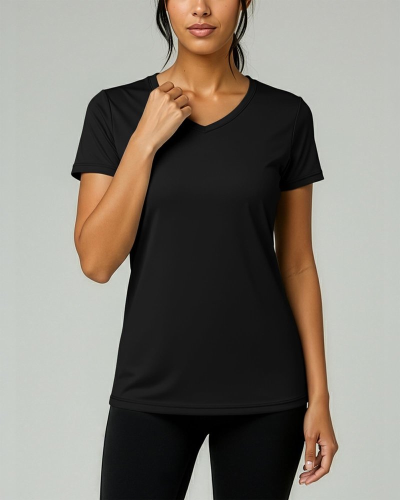 Real Essentials 5 Pack: Women's Dry-Fit Short Sleeve V Neck T Shirt Workout Fitness Yoga Top Tee (Available in Plus Size), Set 5, 2X