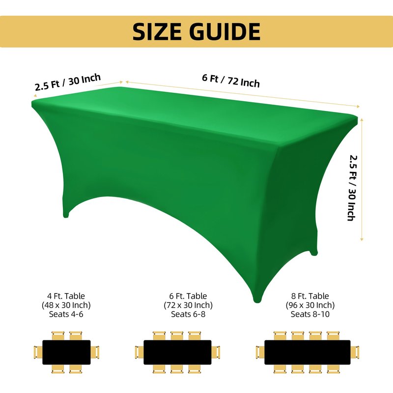 ZarzaaSik 2-Pack 6ft Spandex Table Covers for Rectangle Standard Folding Tables - Wrinkle Resistant Stretch Tablecloths - Ultimate Fitted Table Protector for Parties, Trade Shows, Banquet