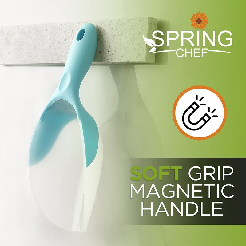 Spring Chef Magnetic Ice Scoop for Freezer, Translucent BPA-Free Flexi-Plastic Ice Scooper with Soft Grip Handle, Kitchen Food Scoop for Popcorn, Pet Food, Flour, Grains - Dishwasher Safe - Aqua Sky