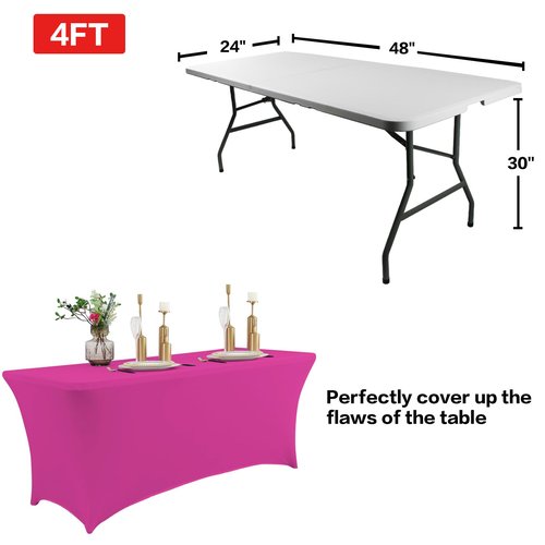 IVAPUPU 8FT Table Cloth for Rectangular Fitted Events Stretch Fuchsia Table Covers Washable Cover Spandex Tablecloth Protector for Party, Wedding, Cocktail, Banquet, Festival