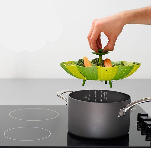 Cyrder Lotus steamer basket, Folding Steamer,BPA-Free,Green Kitchenware Accessory, Non-Scratch Silicone cookware