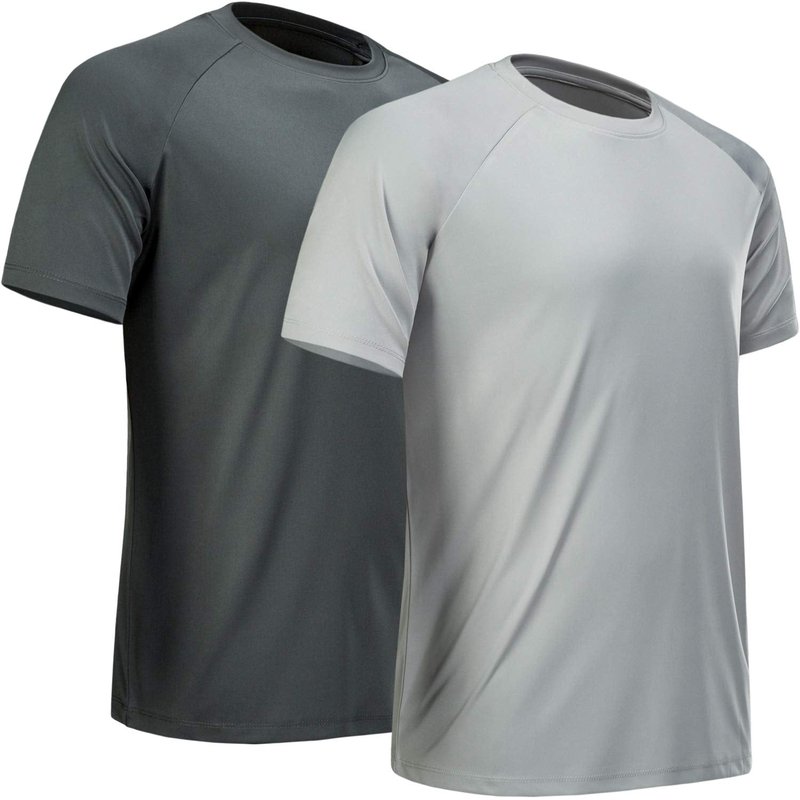 MCPORO Workout Shirts for Men Short Sleeve Quick Dry Athletic Gym Active T Shirt Moisture Wicking 2 Pack Dark Grey, Light Grey 3X-Large