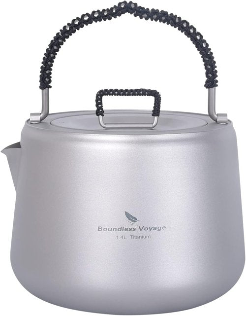 iBasingo 1.4 L Titanium Kettle with Filter for Open Fire Outdoor Camping Coffee Tea Pot Water Jug with Anti-scalding Handle Lid Ultralight Canteen for Picnic Hiking Backpacking Home Use Ti3096D
