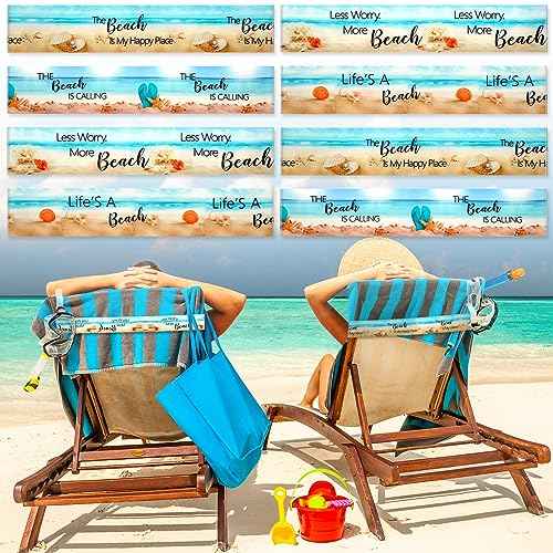 Boao 8 Pcs Large Towel Bands for Beach Chairs 15.75" x 1.97" Cruise Chairs Towel Bands Elastic Windproof Lounge Clips Strap Holder for Summer Pool Hawaiian Accessories Gifts (Beach)