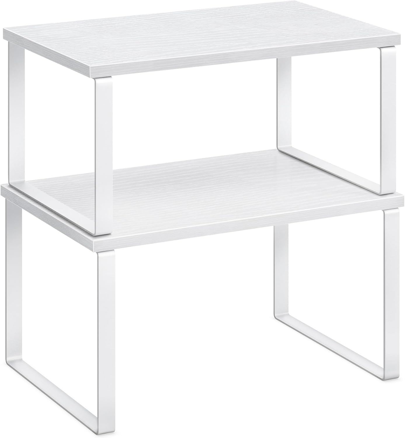 SONGMICS Kitchen Organizer Shelves - Set of 2 Stackable Spice Racks | Metal & Engineered Wood, Cloud White