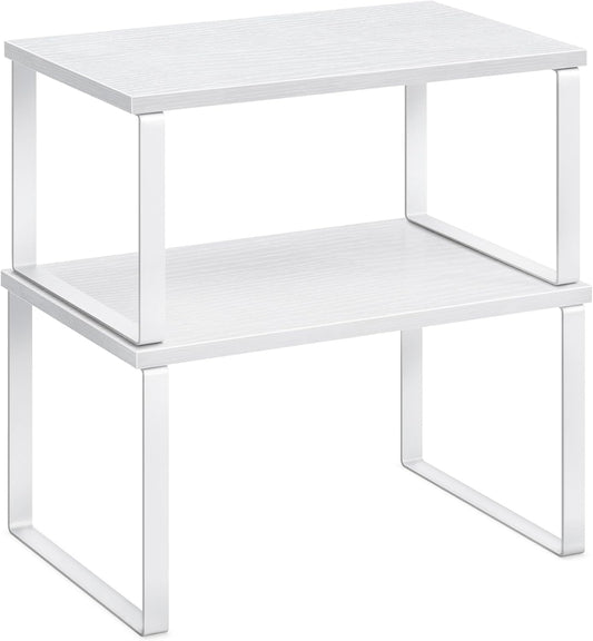 SONGMICS Kitchen Organizer Shelves - Set of 2 Stackable Spice Racks | Metal & Engineered Wood, Cloud White