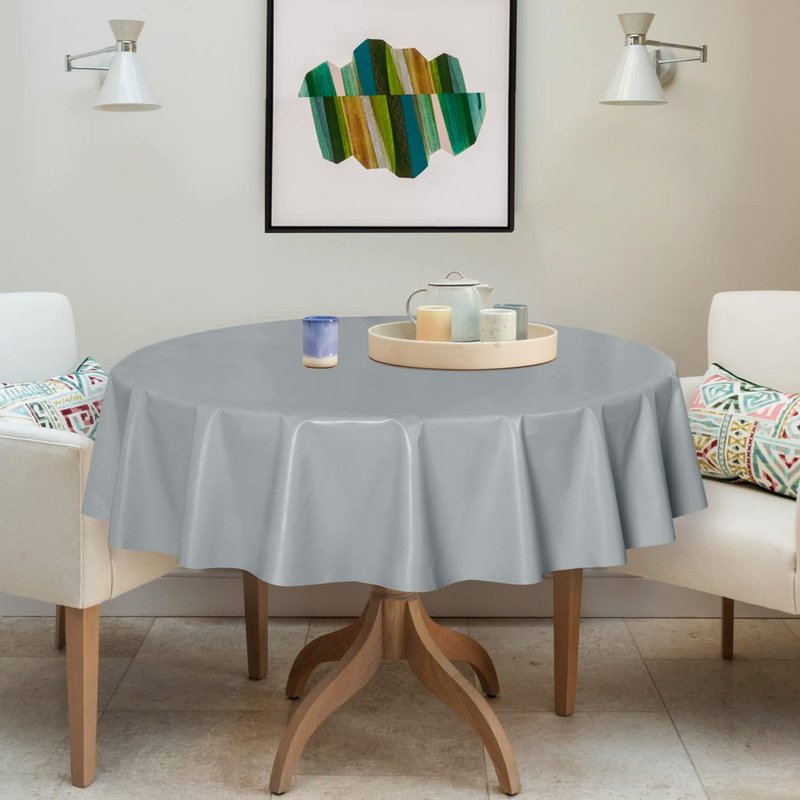 sancua 100% Waterproof Rectangle PVC Tablecloth - 70 x 108 Inch - Oil Proof Spill Proof Vinyl Table Cloth, Wipe Clean Table Cover for Dining Tables, Buffet Parties and Camping, Sliver Grey
