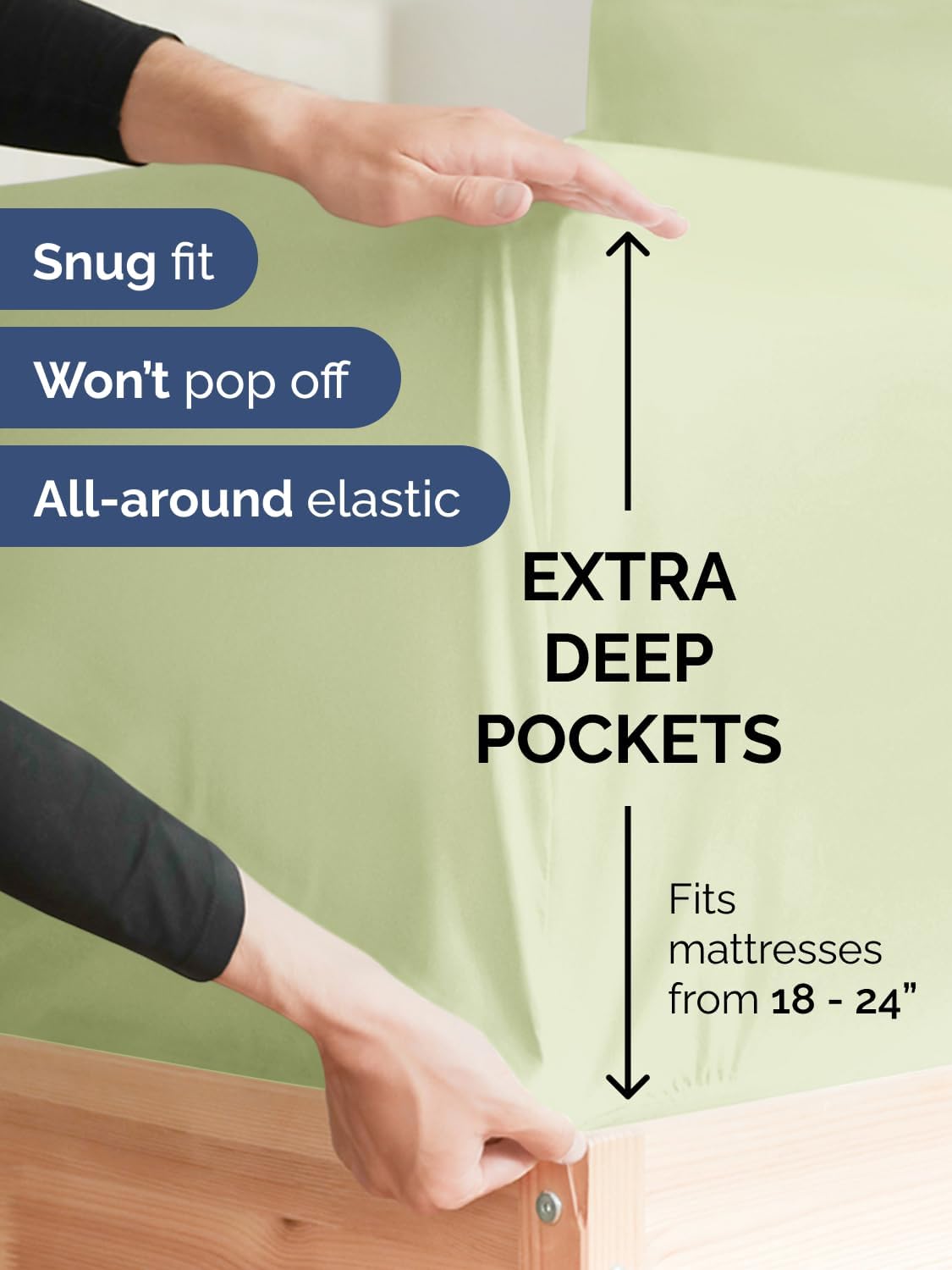 Skiennix Extra Deep Queen Sheet Set - 6 Piece Breathable Cooling Bedding - Soft Wrinkle-Free Light Sage