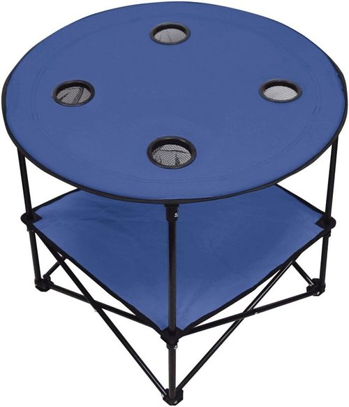 2-Tier Folding Camping Table with 4 Cup Holders - Compact & Portable Black Side Table