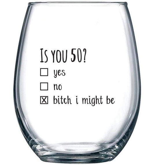 Gelid 50th Birthday Gifts for Women and Men Wine Glass - Funny Is You 50 Gift Idea for Mom Dad Husband Wife – 50 Year Old Party Supplies Decorations for Him, Her - 15oz