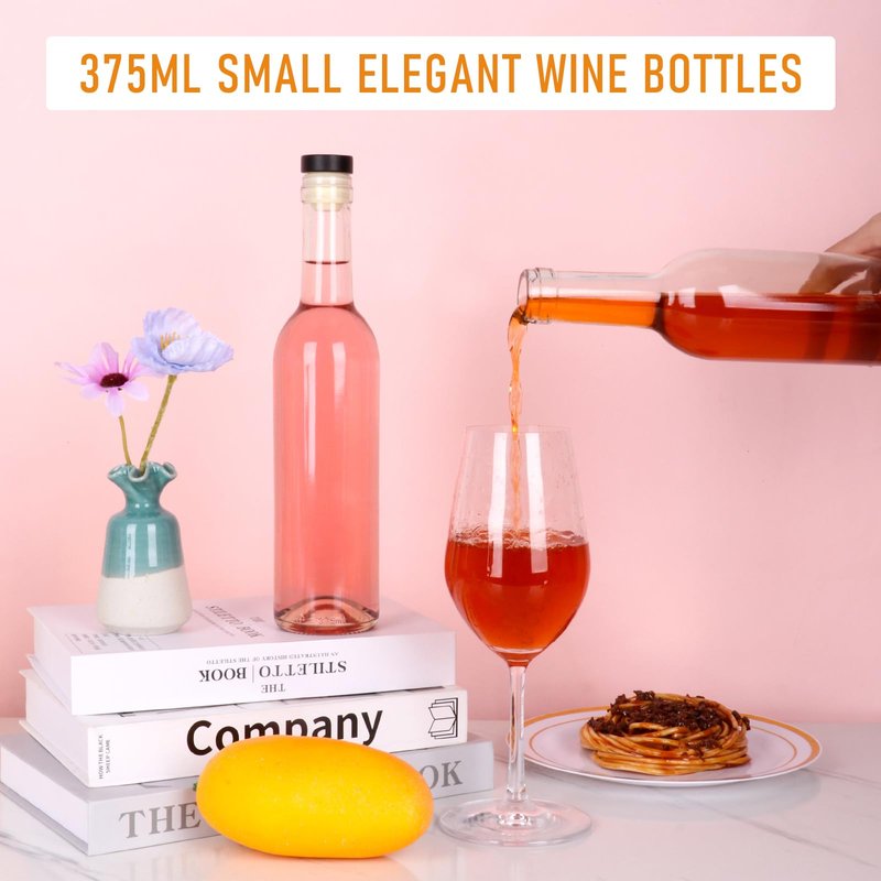 AuroTrends 12 oz Wine Bottles 12Pack with Cork Lids & Shrink Capsules - Durable 375ml Glass Bottles with Lids for Home Brewing, Sparkling Beverages, Fermentation, and Crafting