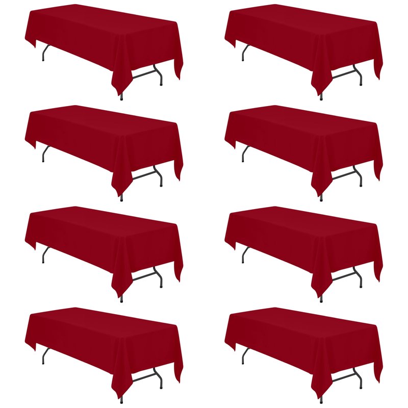 BRILLMAX 8 Pack Burgundy Tablecloths 60 x 126 Inch for 8ft Rectangle Tables - 150 GSM Polyester Fabric, 15" Standard Drop, Water, Stain & Wrinkle Resistant Cloth Cover for Wedding Dining Buffet