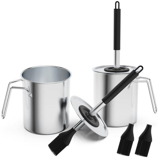Geesta Adjustable Sauce Pot and Basting Brush Set, Long Stainless Steel Basting Brush for Cooking, Smoking, Fathers Day Grilling Gifts for Men Smoker Accessories, Large Capacity Grilling Tools, 2 Pack