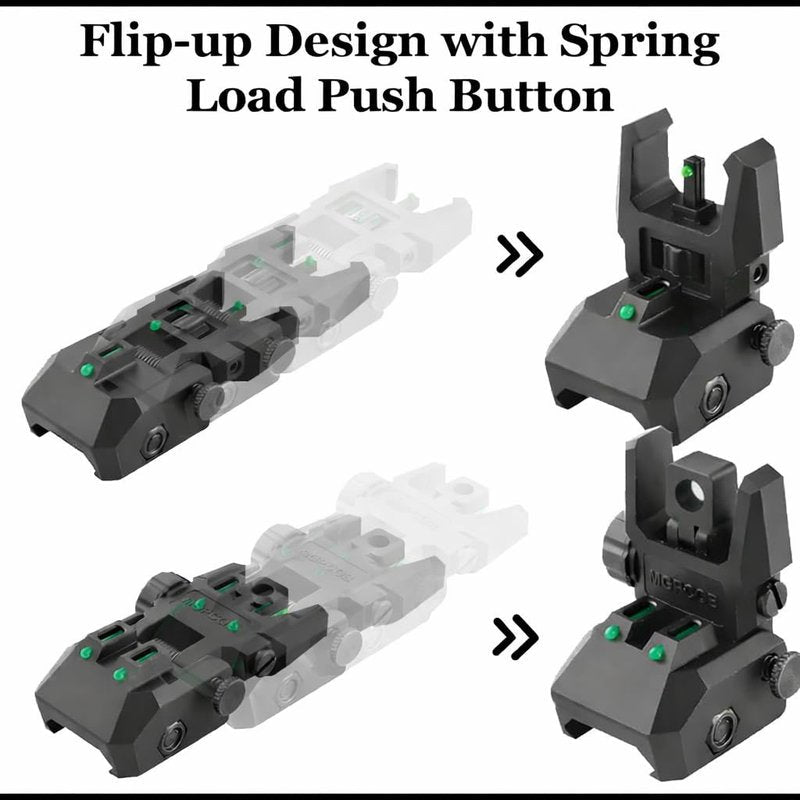GOTICAL Fiber Optic Sights Flip Up Front and Rear Strong Polymer Folding Sights with Red and Green Fiber Optics Dots Tool-Free Adjustable Backup Sight Set for Picatinny Rails